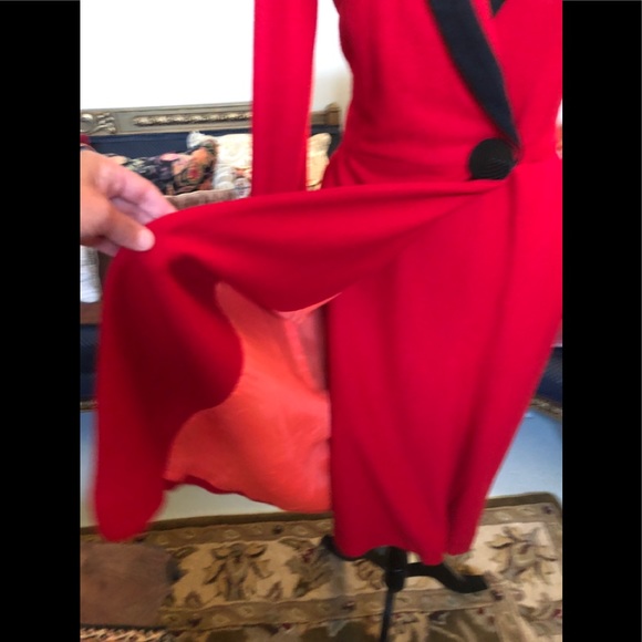 VTG Gorgeous 80s- 40s Red Wool Wrap Coat Dress - Picture 4 of 8